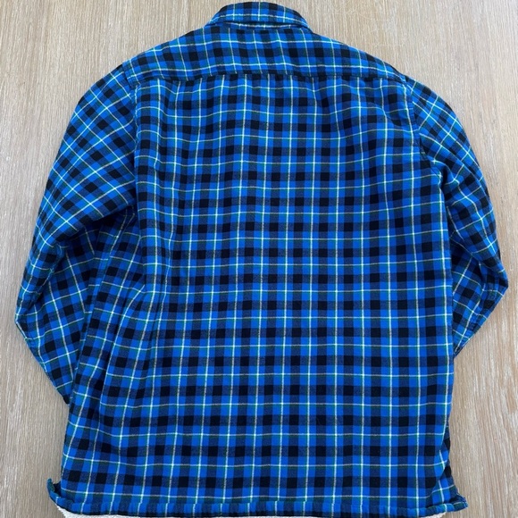 Lands End men’s blue plaid fleece lined collar button down shirt coat medium - Picture 2 of 4